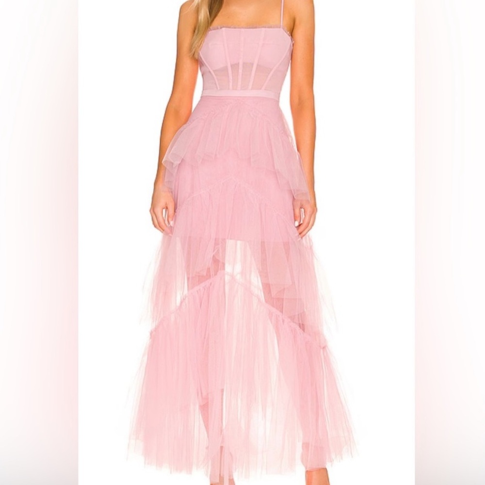 BCBGMAXAZRIA Corset Tulle Gown in Pink Tint